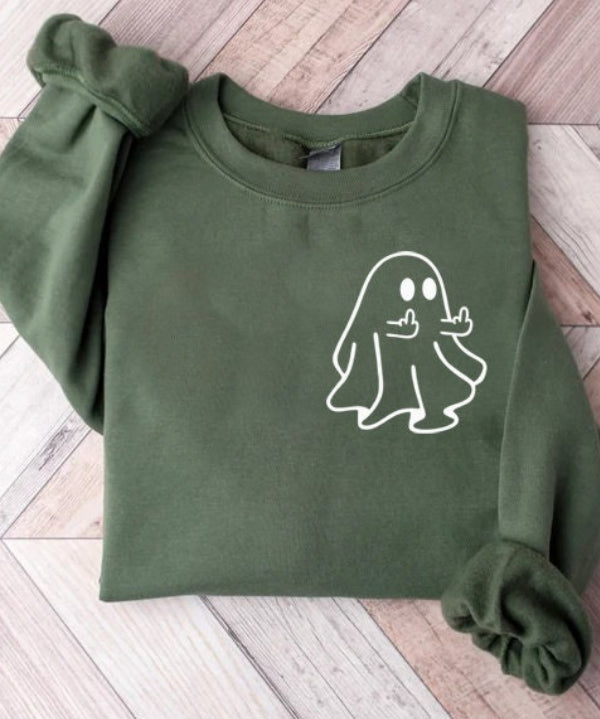 Sudadera de Temporada Espeluznante con Fantasma Chic y Dedo Medio