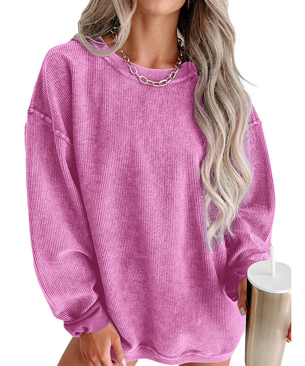 Women's Solid Knit Baggy Crewneck Sweatshirt