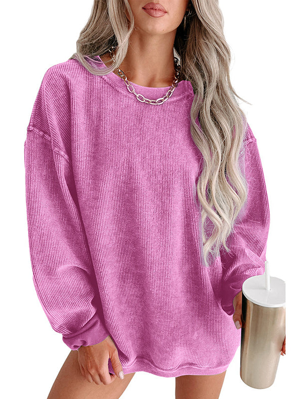 Women's Solid Knit Baggy Crewneck Sweatshirt