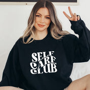 Womens Self Care Club Letter Print Sweatshirt