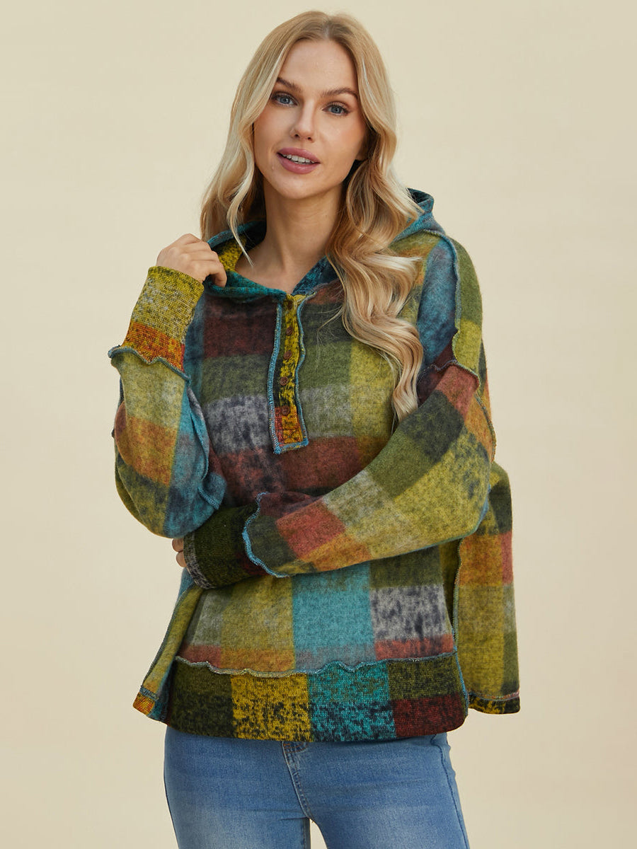 Women's Retro Beth Plaid Reverse Fleece Hoodie