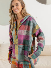 Women's Retro Beth Plaid Reverse Fleece Hoodie