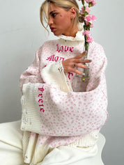 Women's Letter Jacquard Tattered Design Baggy Sweater