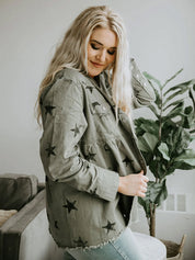 Women's Chic Star Printed Fringed Denim Jacket