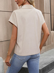 Women's Solid Short Sleeve Collared Blouse