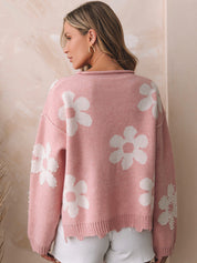 Chic Pearl Beaded Heart Drop Shoulder Sweater