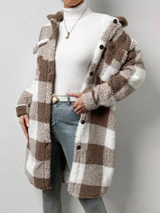 Women's Casual Lapel Plaid Outwear Warm Jacket
