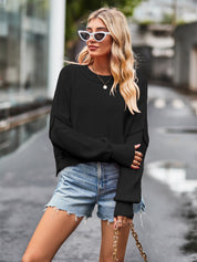 Women's Slouchy Solid Crewneck Cashmere Baggy Sweater