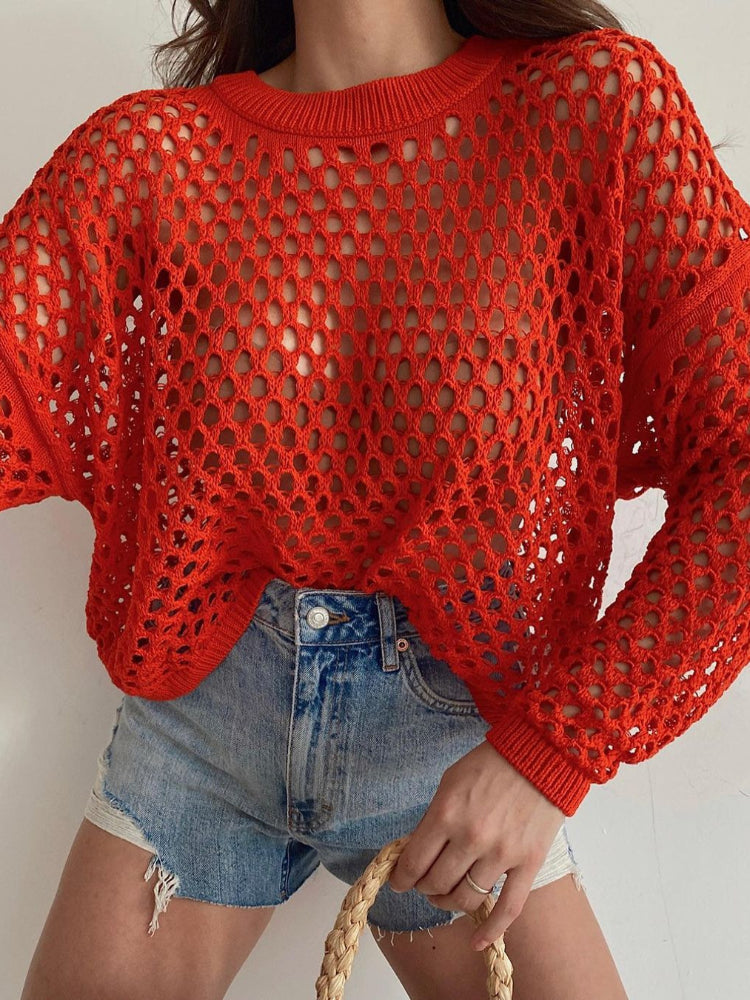 Women's Crochet Knit Hollow Out Cropped Sweater