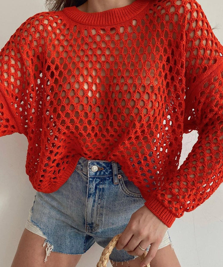 Women's Crochet Knit Hollow Out Cropped Sweater