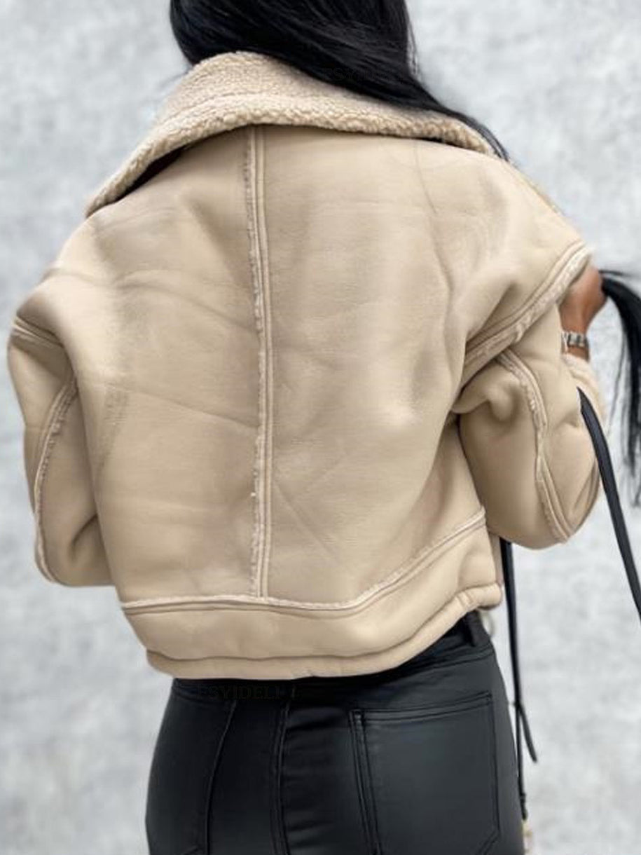Women's Faux Leather Zipper Cropped Patchwork Jacket