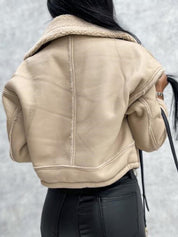 Women's Faux Leather Zipper Cropped Patchwork Jacket