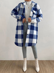 Women's Casual Lapel Plaid Outwear Warm Jacket