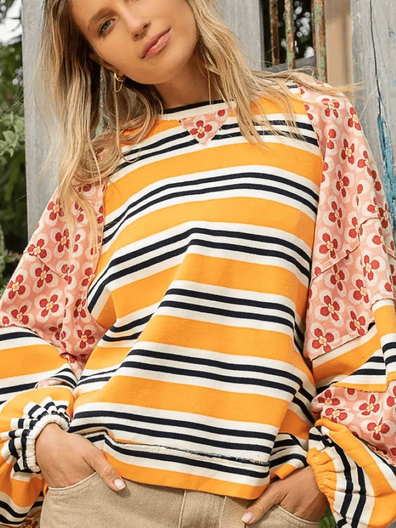 Ugly Pretty Flower Stripes Crewneck Sweatshirt