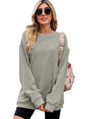 Women's Solid Knit Baggy Crewneck Sweatshirt