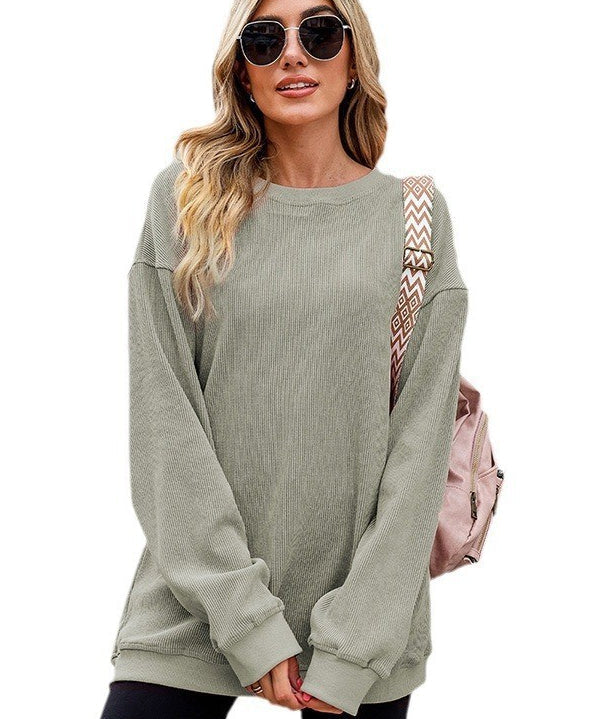 Women's Solid Knit Baggy Crewneck Sweatshirt