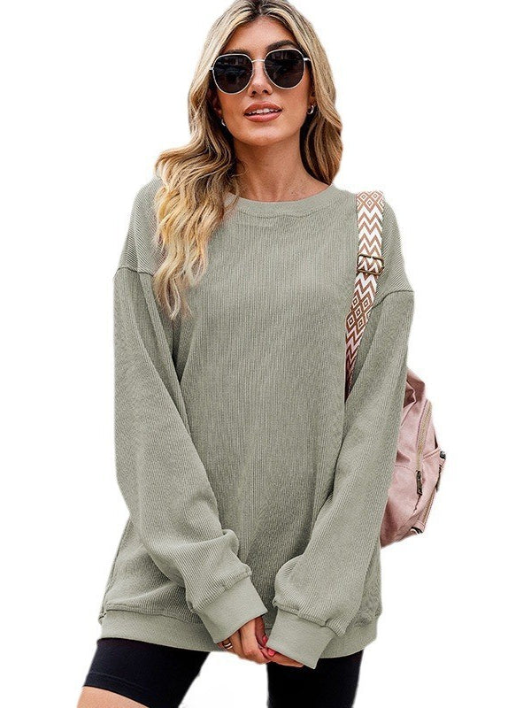 Women's Solid Knit Baggy Crewneck Sweatshirt