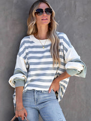 Women's Color Block Striped Drop Shoulder Sweatshirt