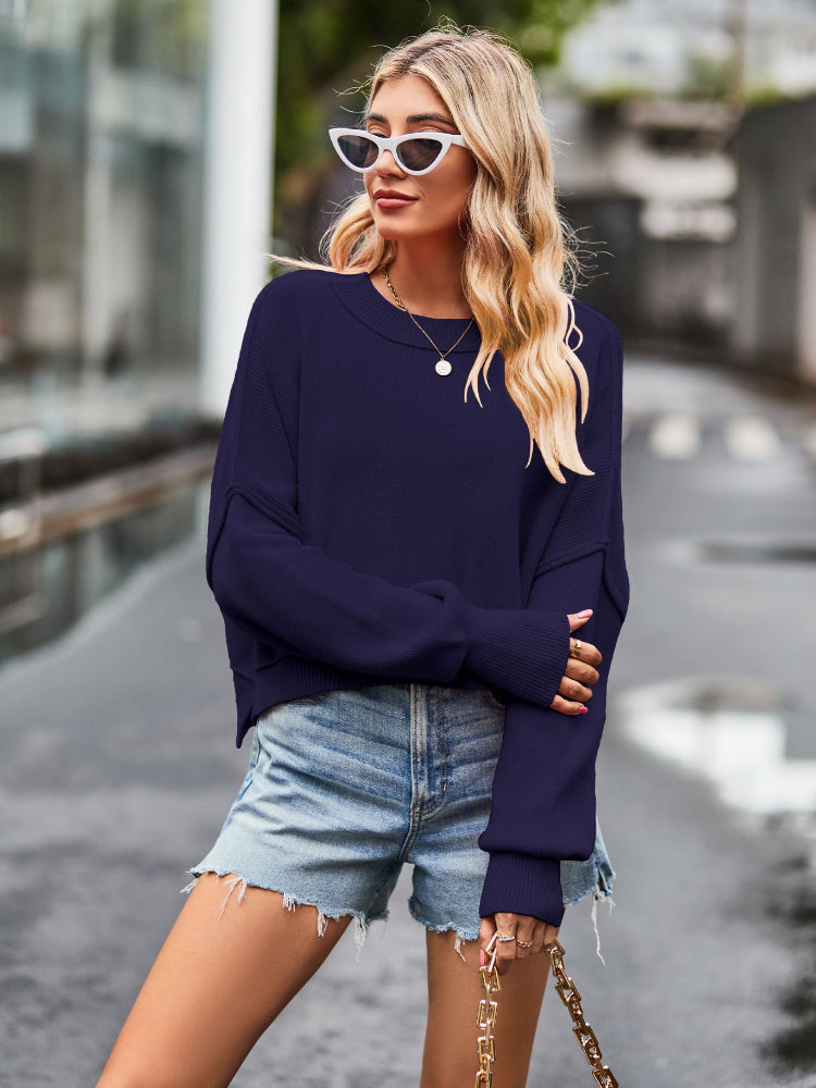 Women's Slouchy Solid Crewneck Cashmere Baggy Sweater