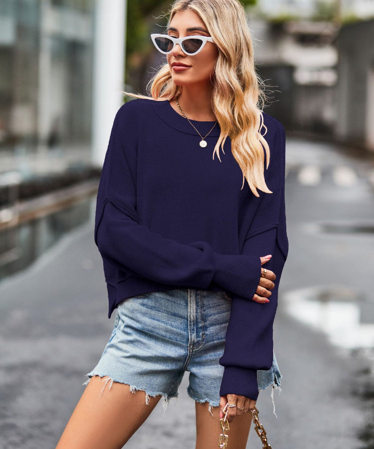 Women's Slouchy Solid Crewneck Cashmere Baggy Sweater