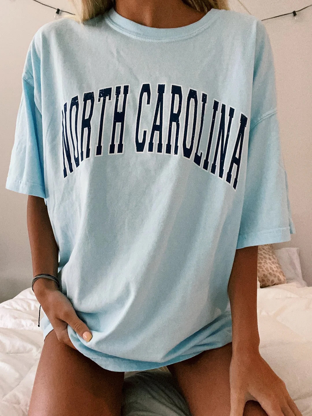 Preppy Sky Blue North Carolina Round Neck T-Shirt