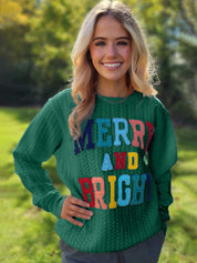 Women's Merry And Bright Cable Knit Pullover Sweatshirt