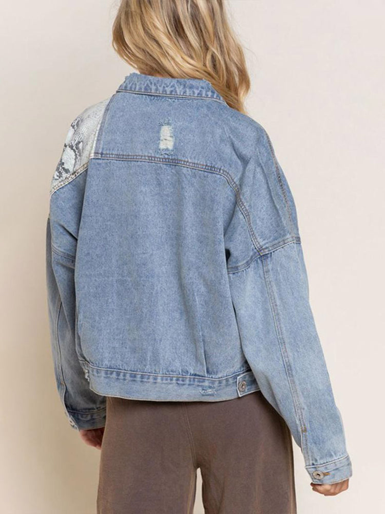 Women's Cowgirl Fashion Snakeskin Patched Denim Jacket