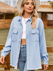 Women's Vintage Raw Hem Button-Up Denim Shacket