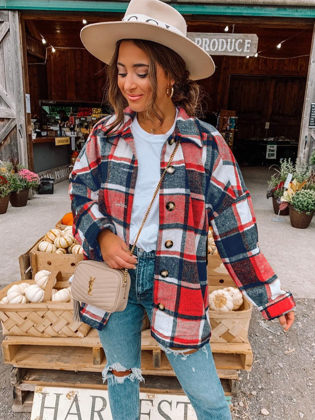 Women's Retro Plaid Wool Blend Overshirt Shacket