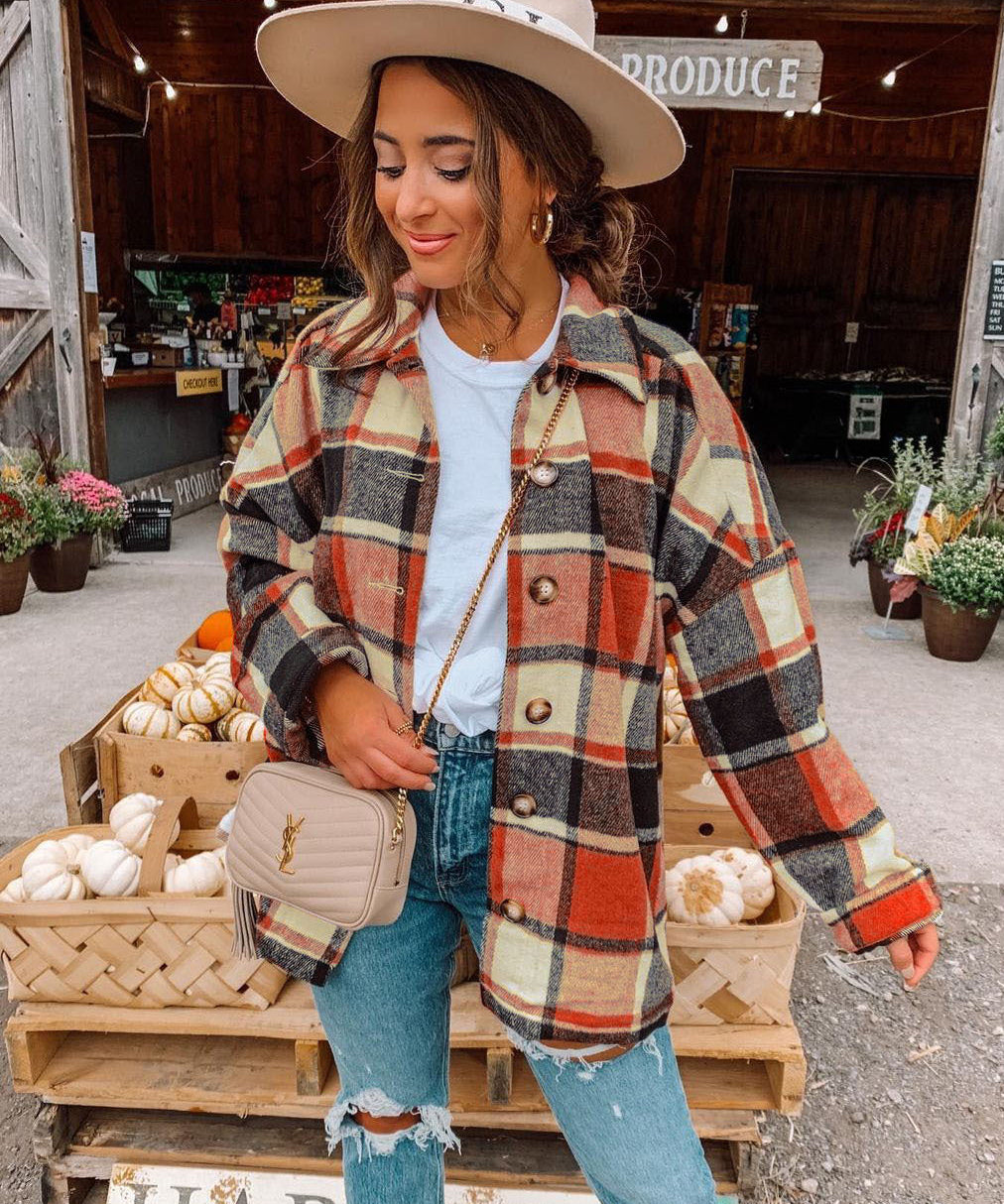 Women's Retro Plaid Wool Blend Overshirt Shacket