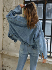 Retro Collared Neck Dropped Shoulder Denim Jacket