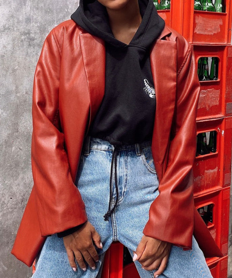 Women's Loose Faux Leather Bomber Jacket