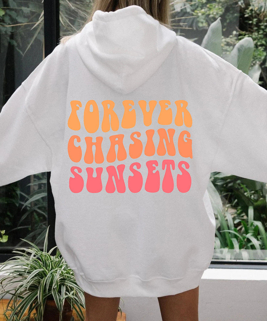 Ladies Forever Chasing Sunsets Printed Oversized Long Sleeve Hoodie