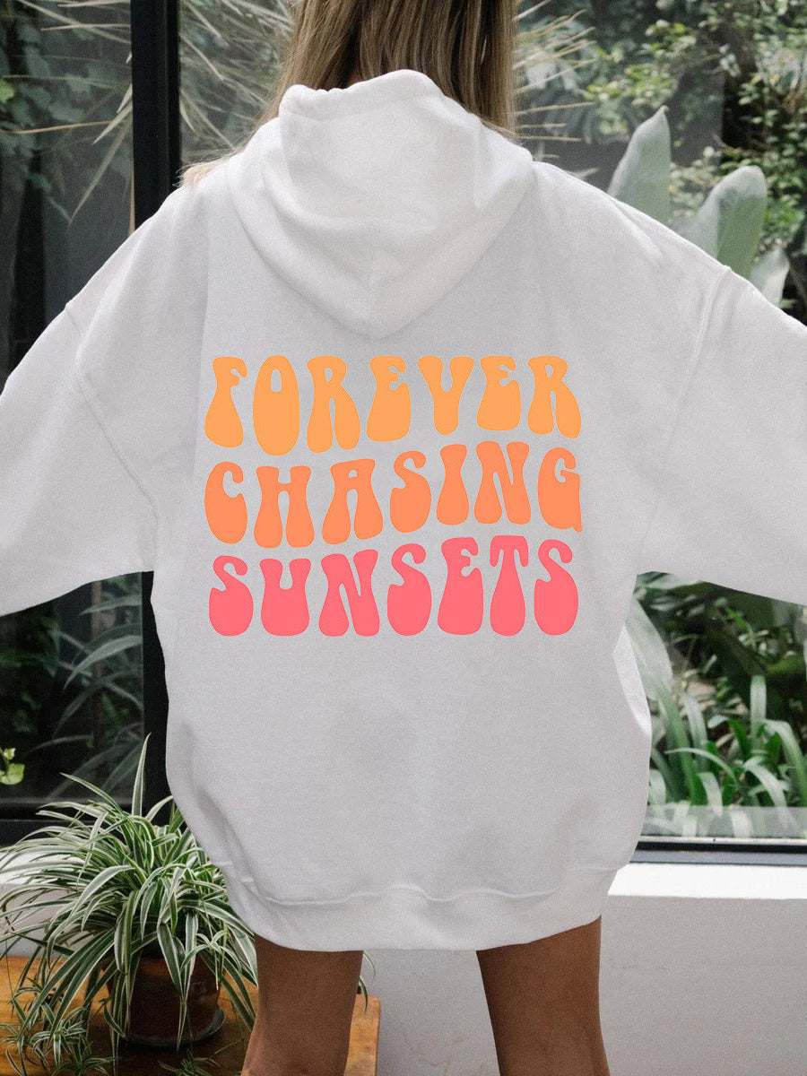 Ladies Forever Chasing Sunsets Printed Oversized Long Sleeve Hoodie
