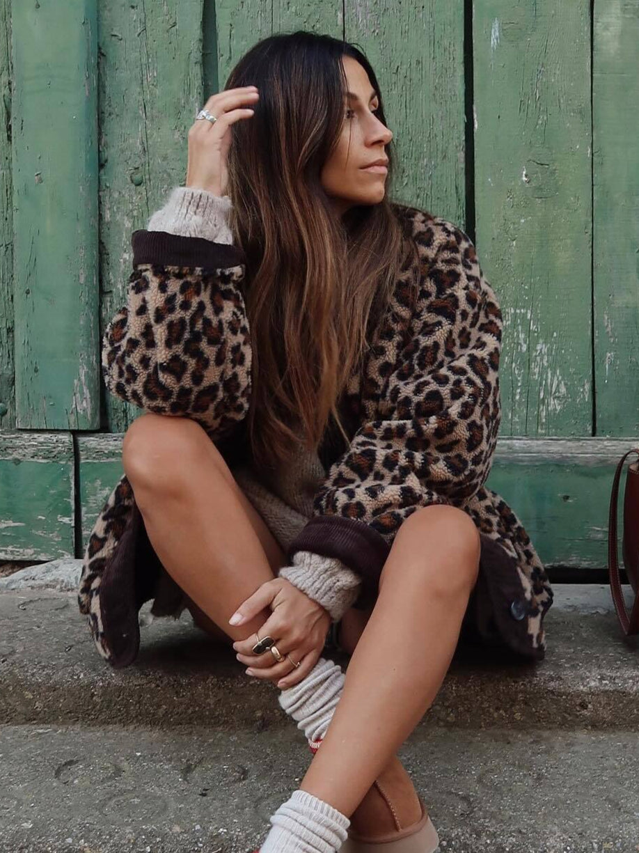 Women's Retro Leopard Faux Shearling Coat