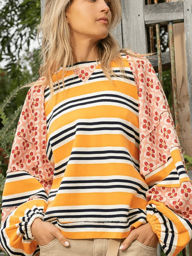 Ugly Pretty Flower Stripes Crewneck Sweatshirt