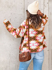 Women's Western Cowgirl Aztec Pattern Fleece Buttoned Jacket