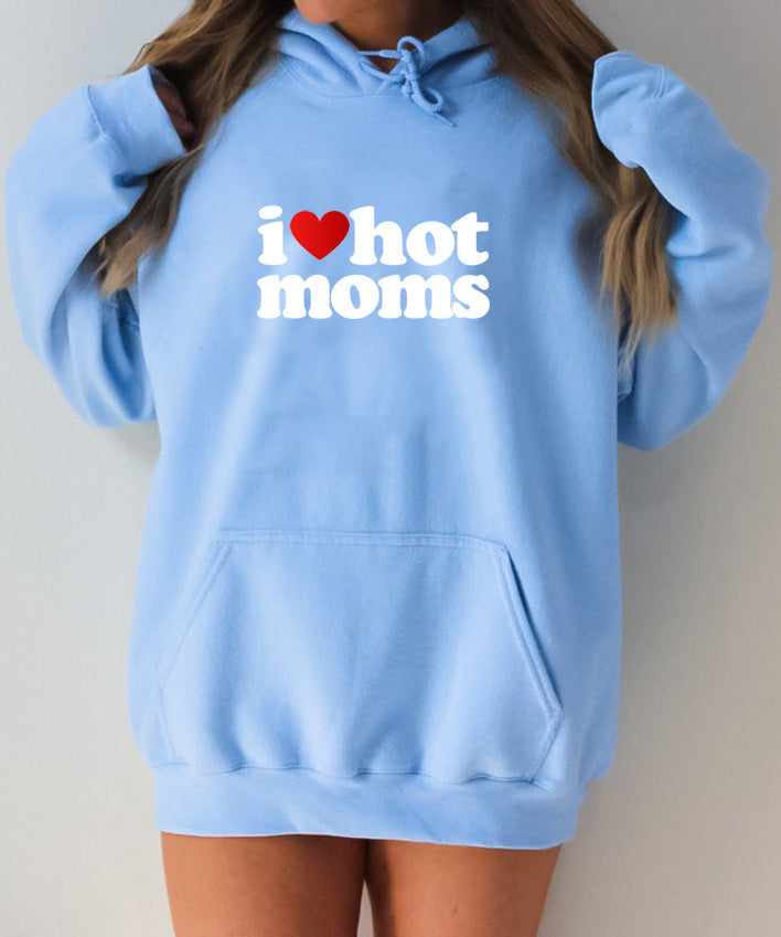 Unisex Light Blue I Love Hot Moms Preppy Oversized Hoodies