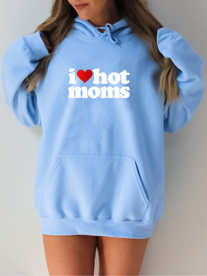 Unisex Light Blue I Love Hot Moms Preppy Oversized Hoodies