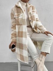 Women's Casual Lapel Plaid Outwear Warm Jacket