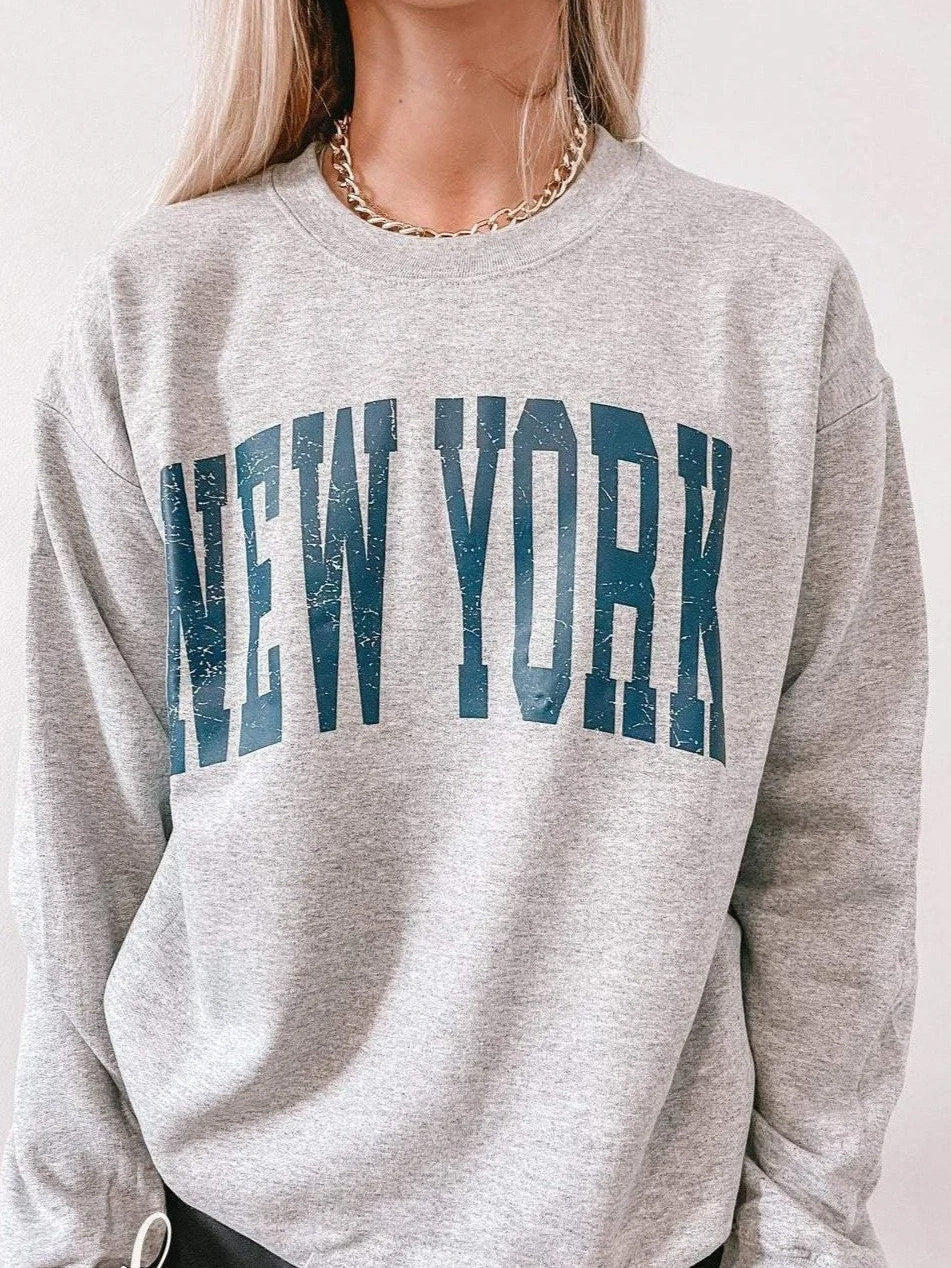 Oversized New York Printed Crew Neck Sweatshirt