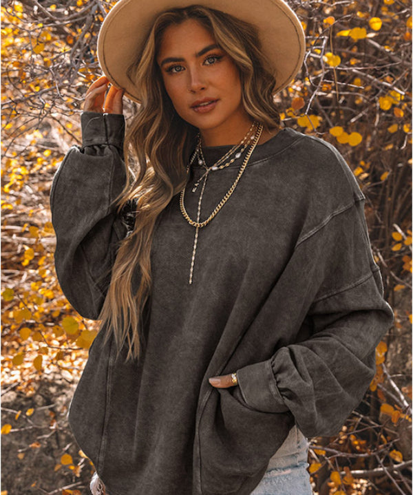 Exposed Seam Twist Open Back Baggy Sweatshirt