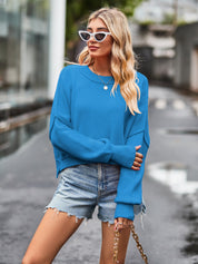 Women's Slouchy Solid Crewneck Cashmere Baggy Sweater