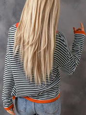 Women's Striped Color Block Knit Crewneck Baggy Sweater