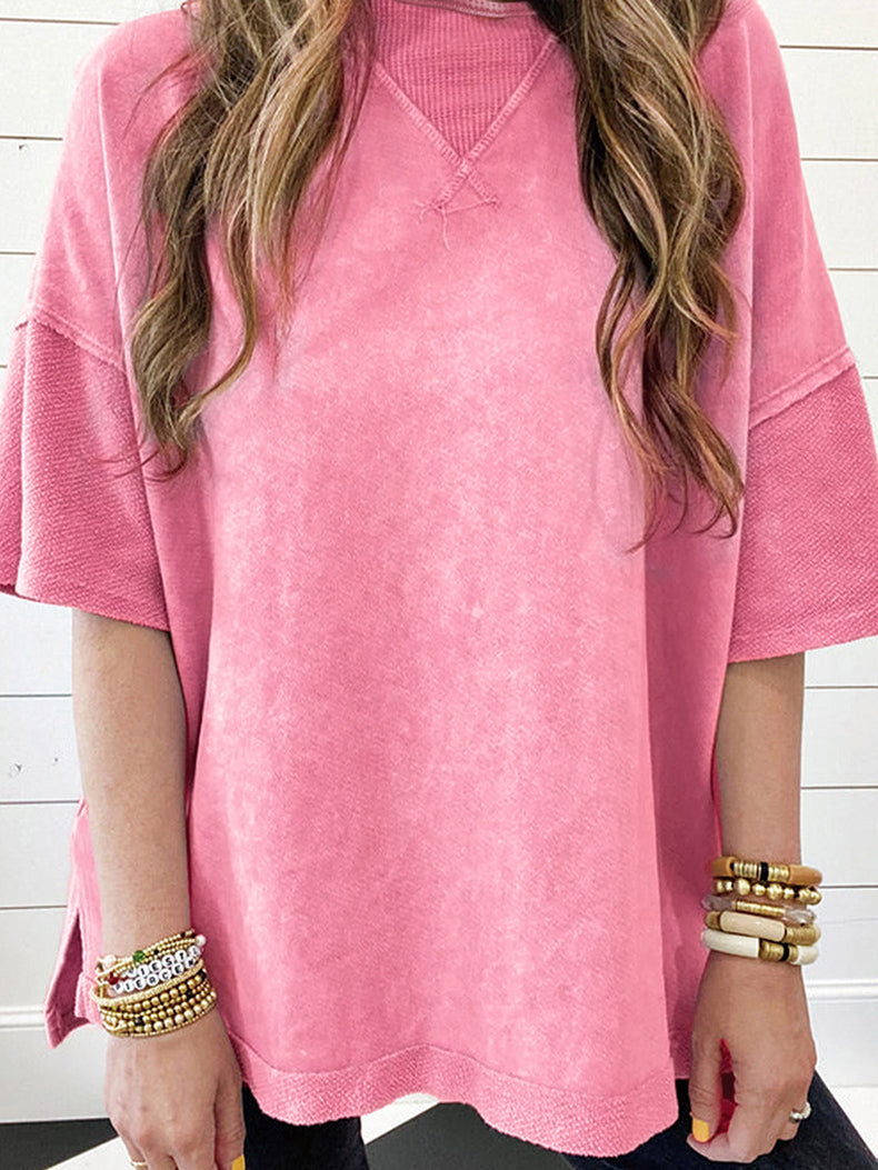 Women's Distressed Crew Neck Loose Shirt