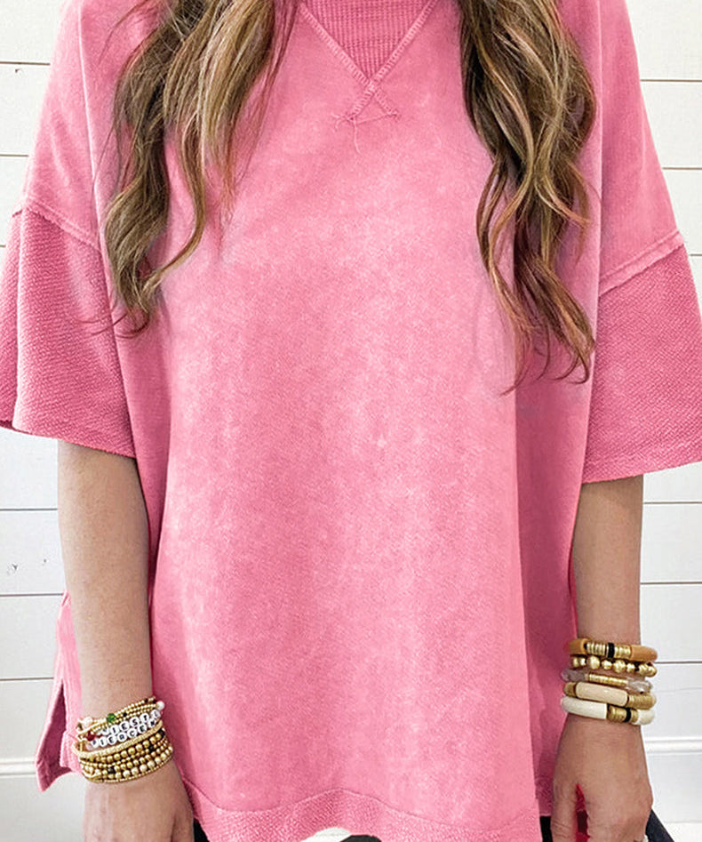 Women's Distressed Crew Neck Loose Shirt