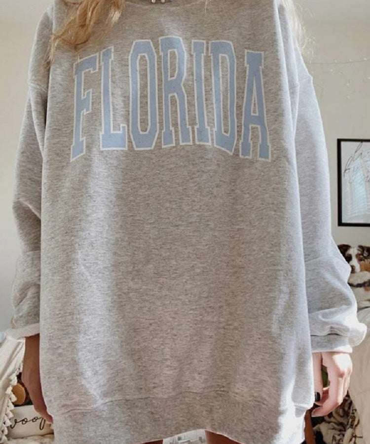 Ladies Florida Printed Oversized Crewneck Sweatshirt