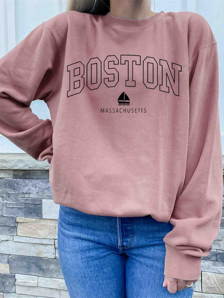 Womens Boston Massachuseits Crew Neck Sweatshirt