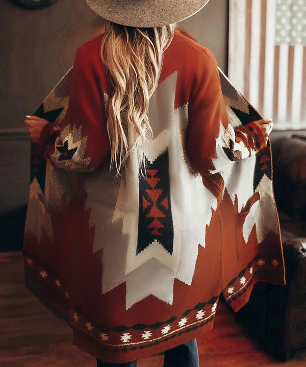 Women's Vintage Aztec Pattern Winter Cardigan Sweater