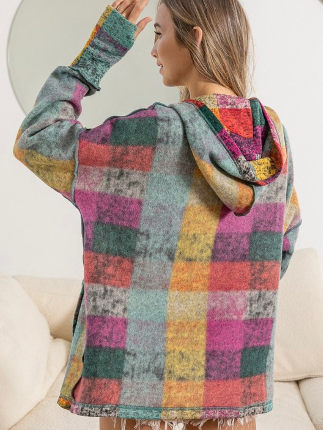 Women's Retro Beth Plaid Reverse Fleece Hoodie